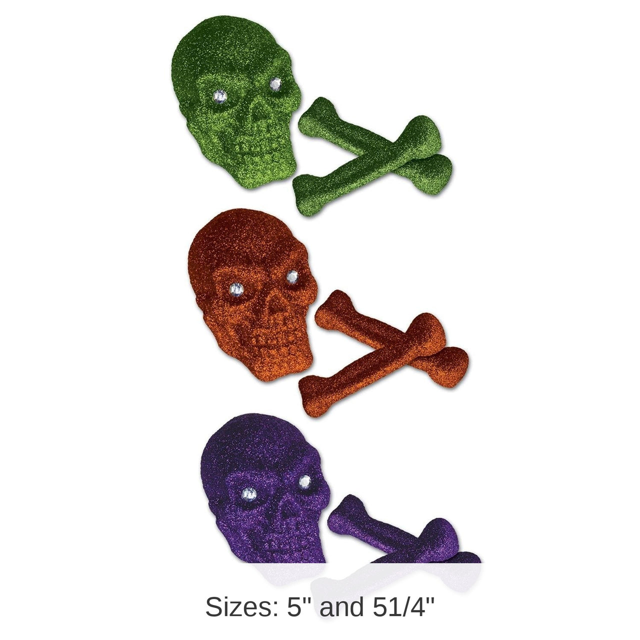 12 Pack Bulk Halloween Glittered Plastic Skull/Bones 3 Piece Set