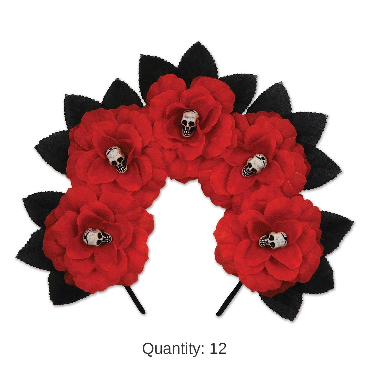 12 Pack Bulk Day Of The Dead Red Floral Headband
