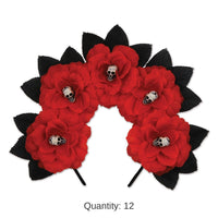 12 Pack Bulk Day Of The Dead Red Floral Headband