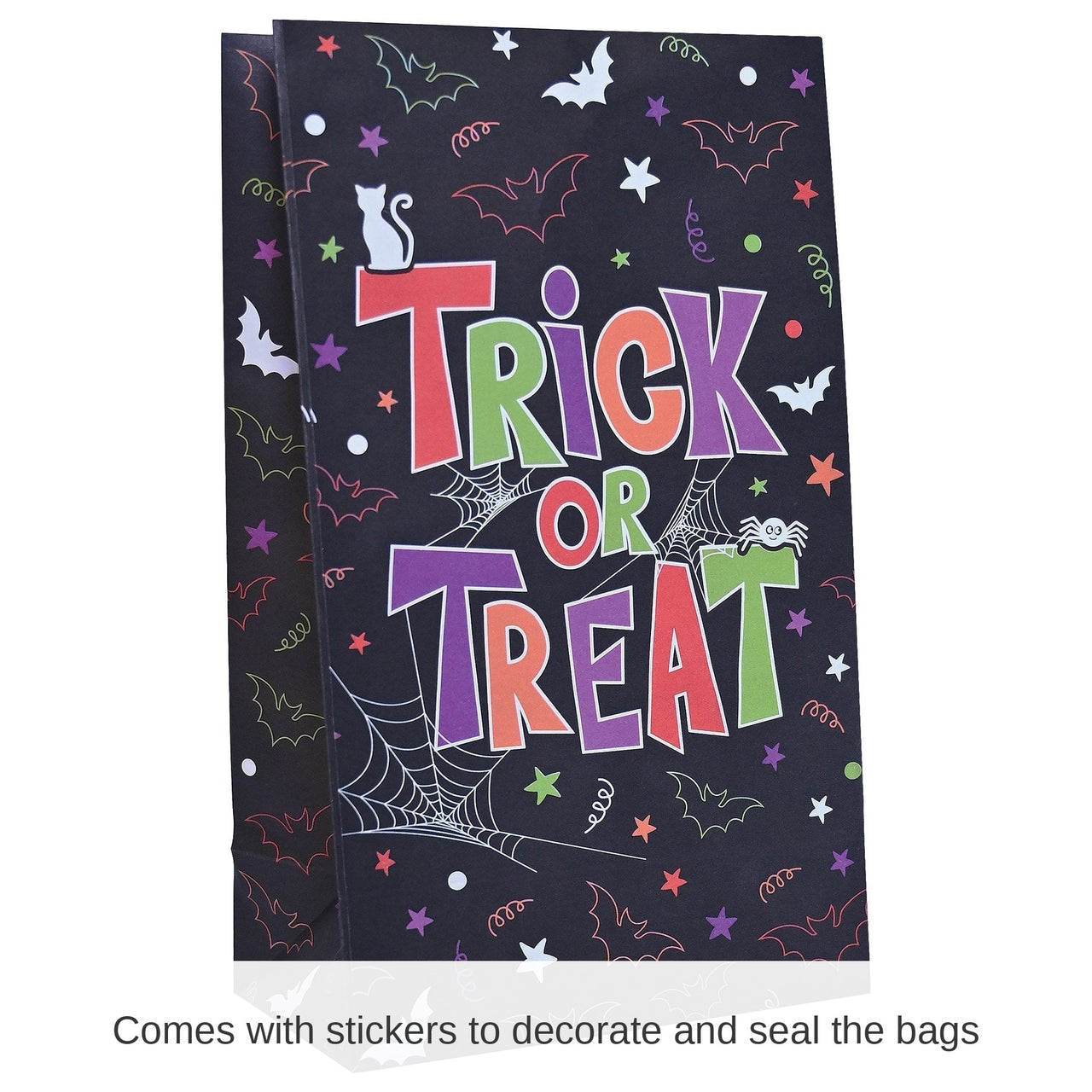 144 Pack Bulk Halloween Paper Treat Bags w/Stickers
