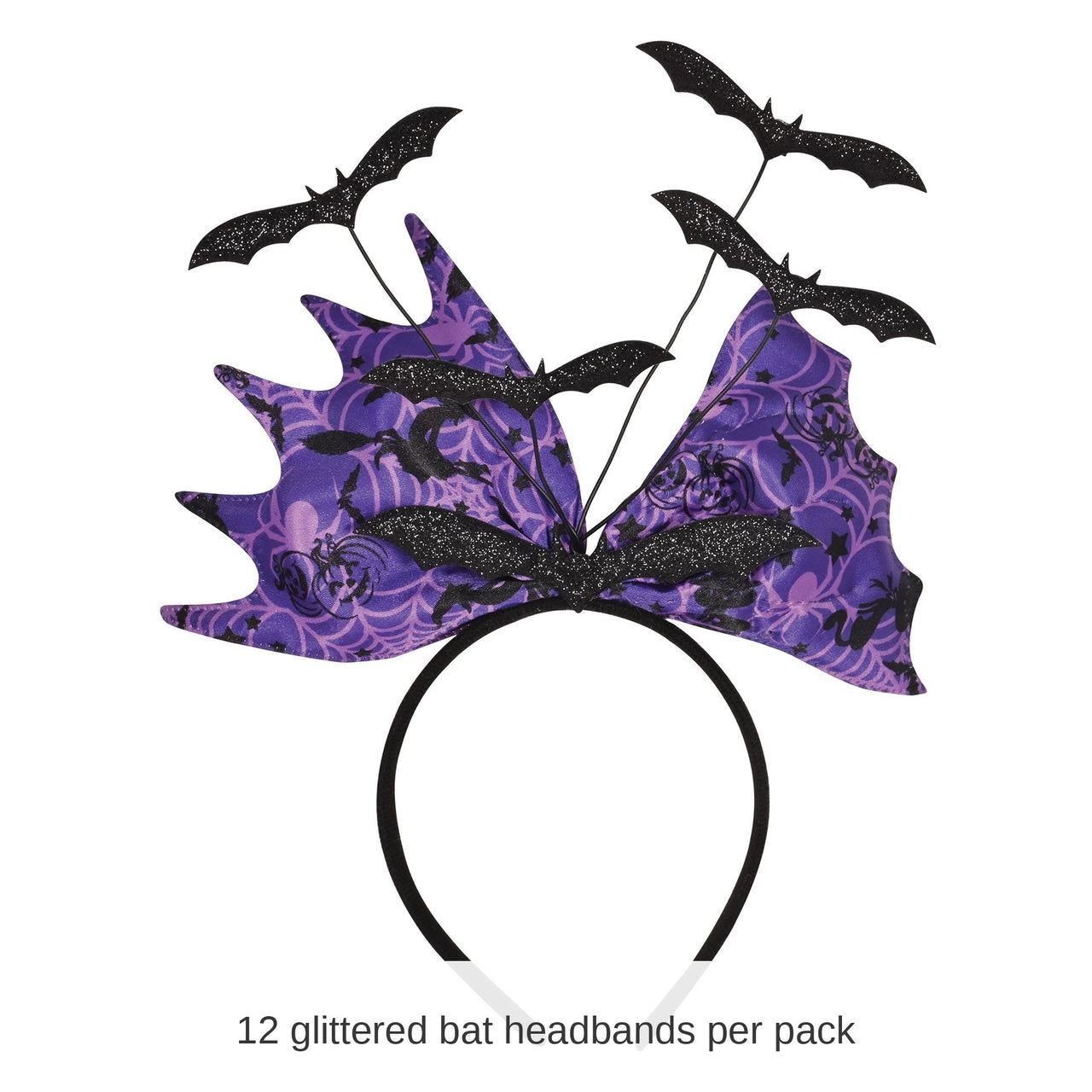 12 Pack Bulk Glittered Bat Headband