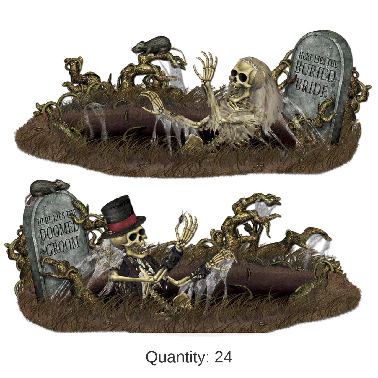 24 Pack Bulk Halloween Doomed Groom/Buried Bride Props