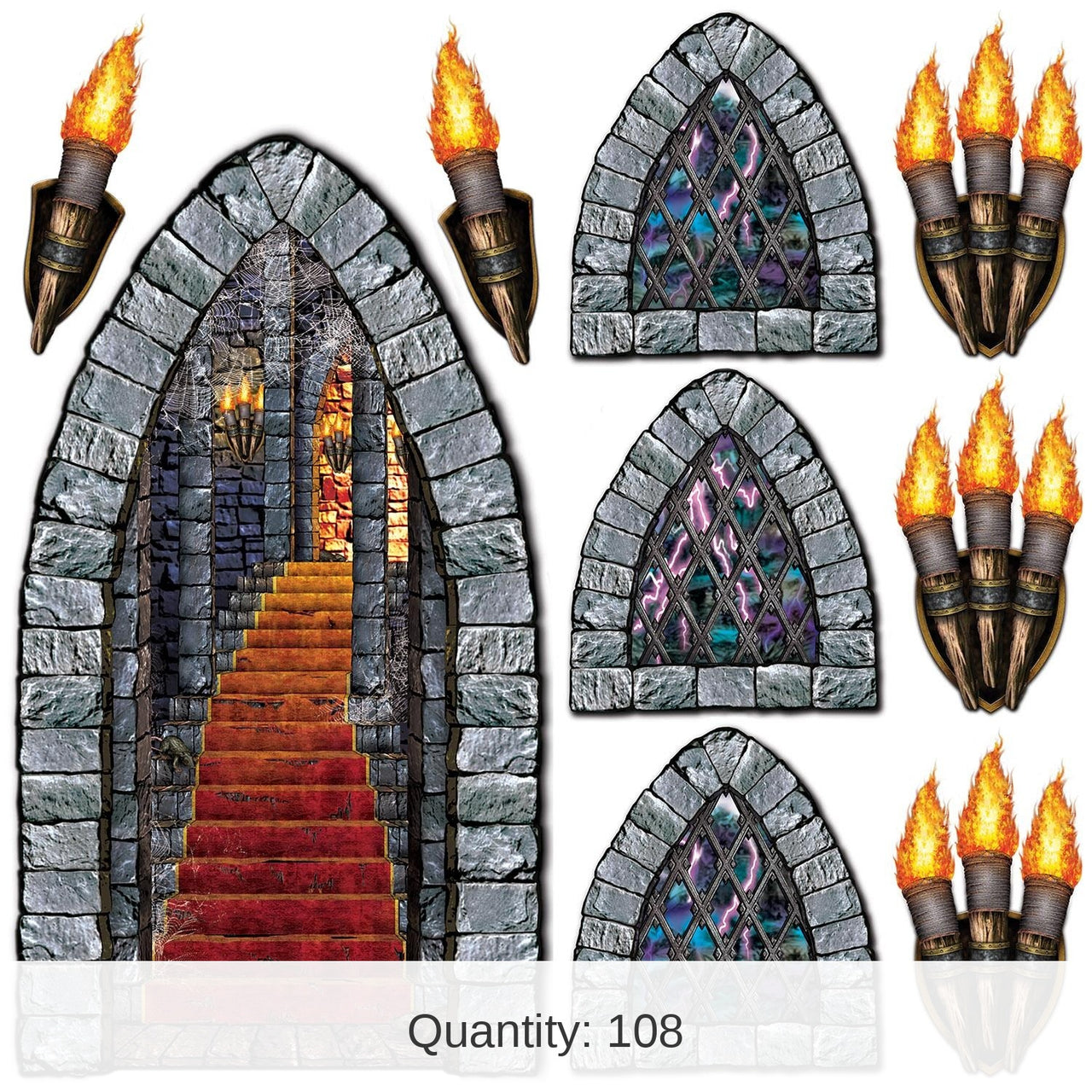 108 Piece Bulk Halloween Stairway - Window/Torch Props