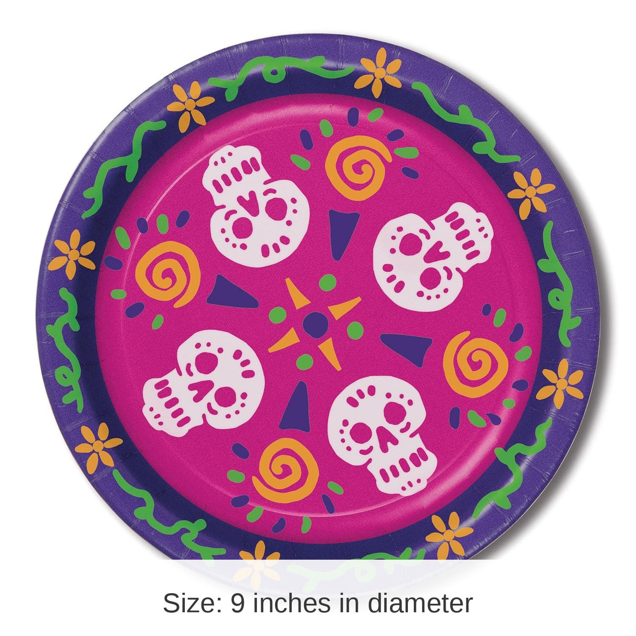 96 Pack Bulk Day Of The Dead Paper Plates 9 inch