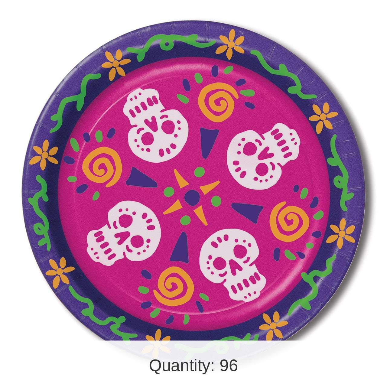 96 Pack Bulk Day Of The Dead Paper Plates 9 inch