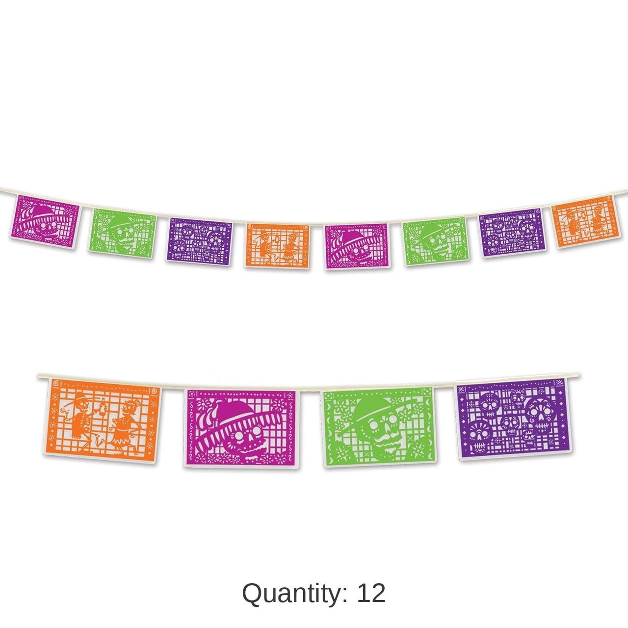 12 Pack Bulk Day Of The Dead Picado Style Pennant Banner