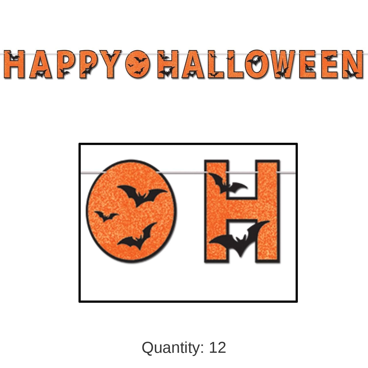 12 Pack Bulk Glittered Happy Halloween Streamer