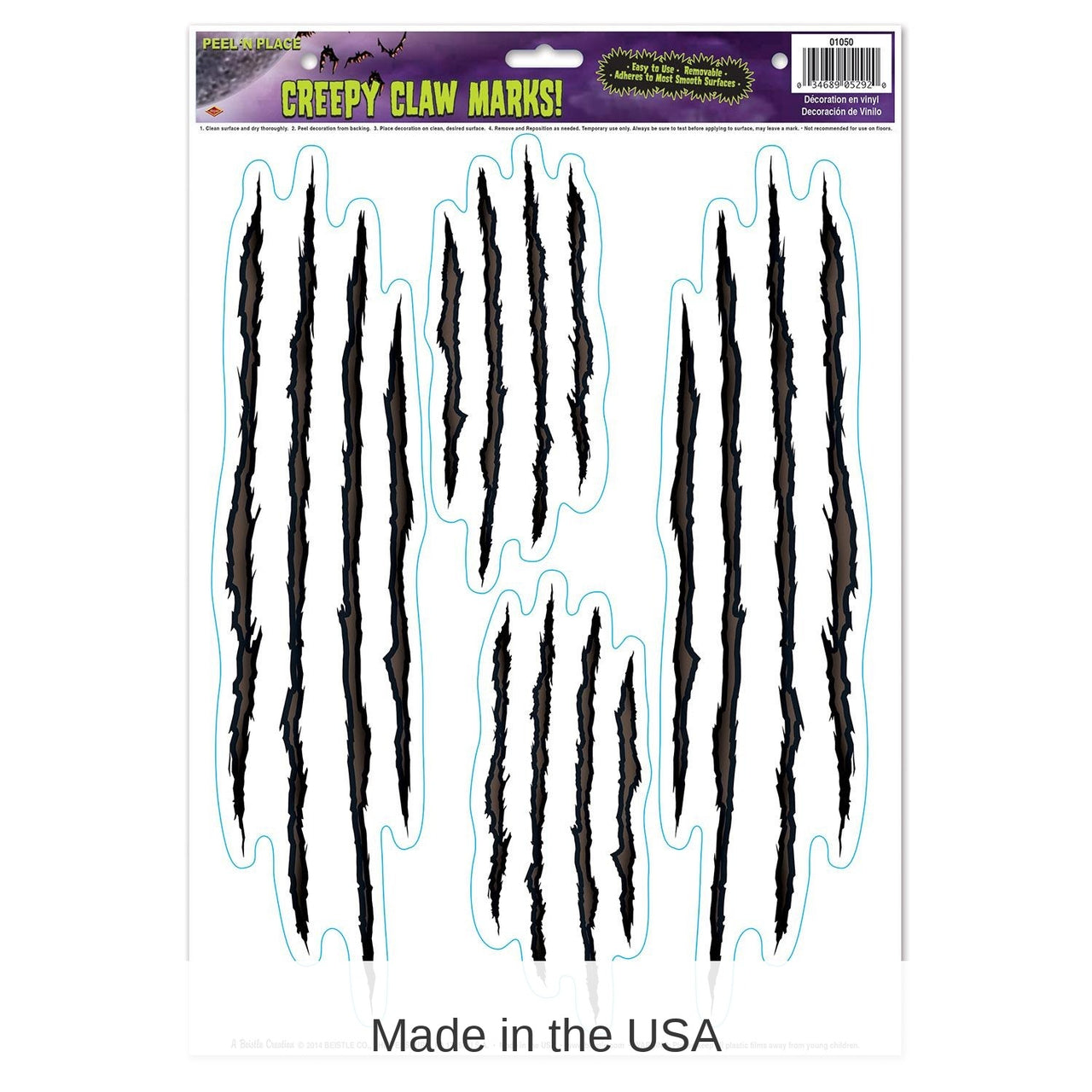 48 Piece Bulk Halloween Creepy Claw Marks! Peel 'N Place Clings