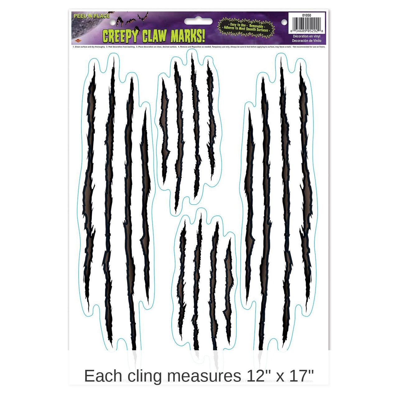48 Piece Bulk Halloween Creepy Claw Marks! Peel 'N Place Clings