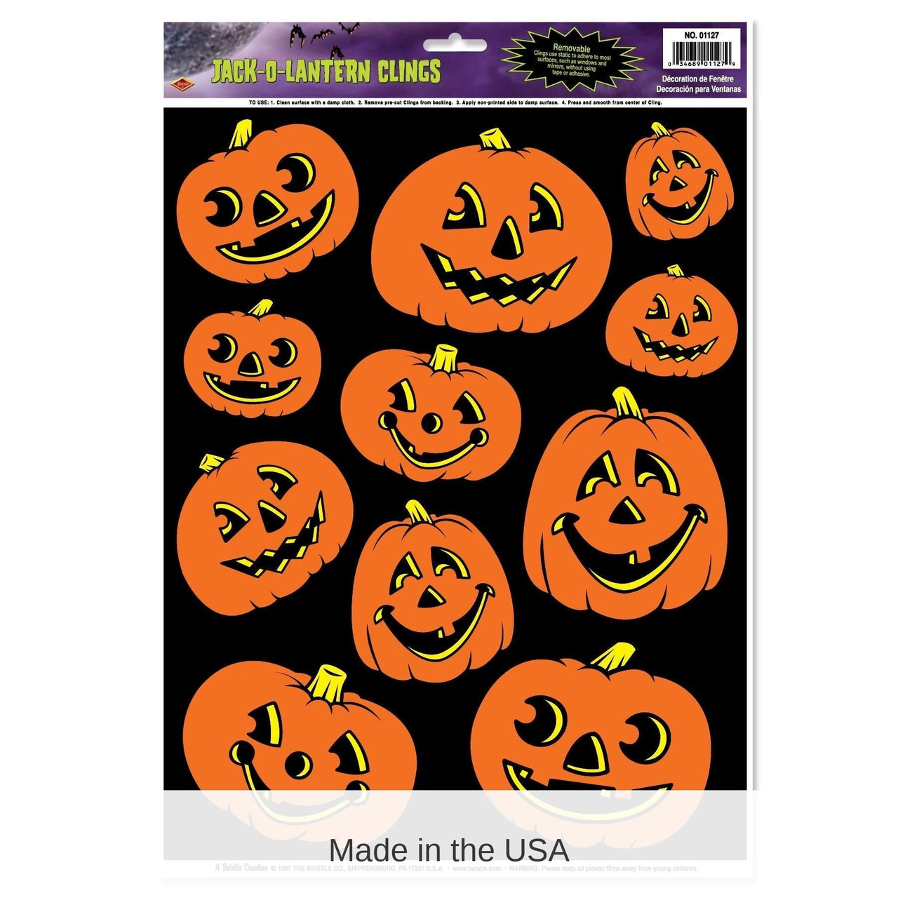 132 Piece Bulk Halloween Jack-O-Lantern Clings