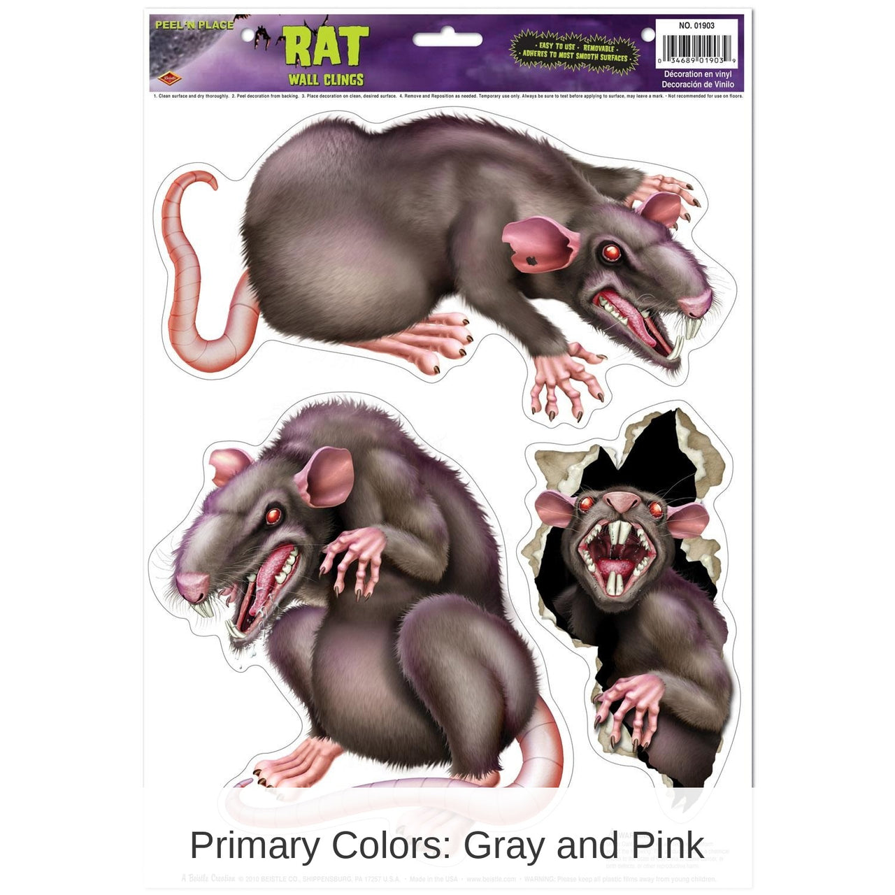 36 Piece Bulk Halloween Rats Peel 'N Place Clings