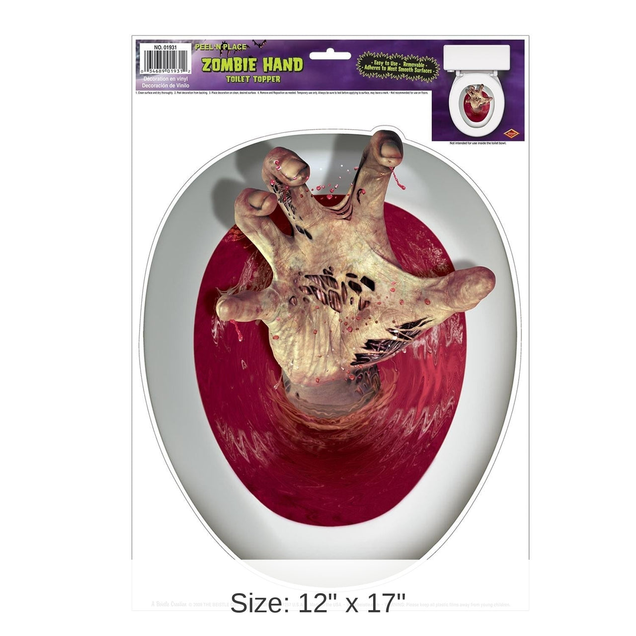 12 Pack Bulk Halloween Hand Toilet Topper Peel 'N Place Clings