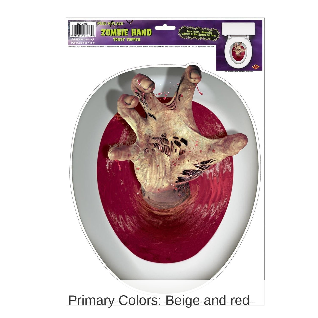 12 Pack Bulk Halloween Hand Toilet Topper Peel 'N Place Clings