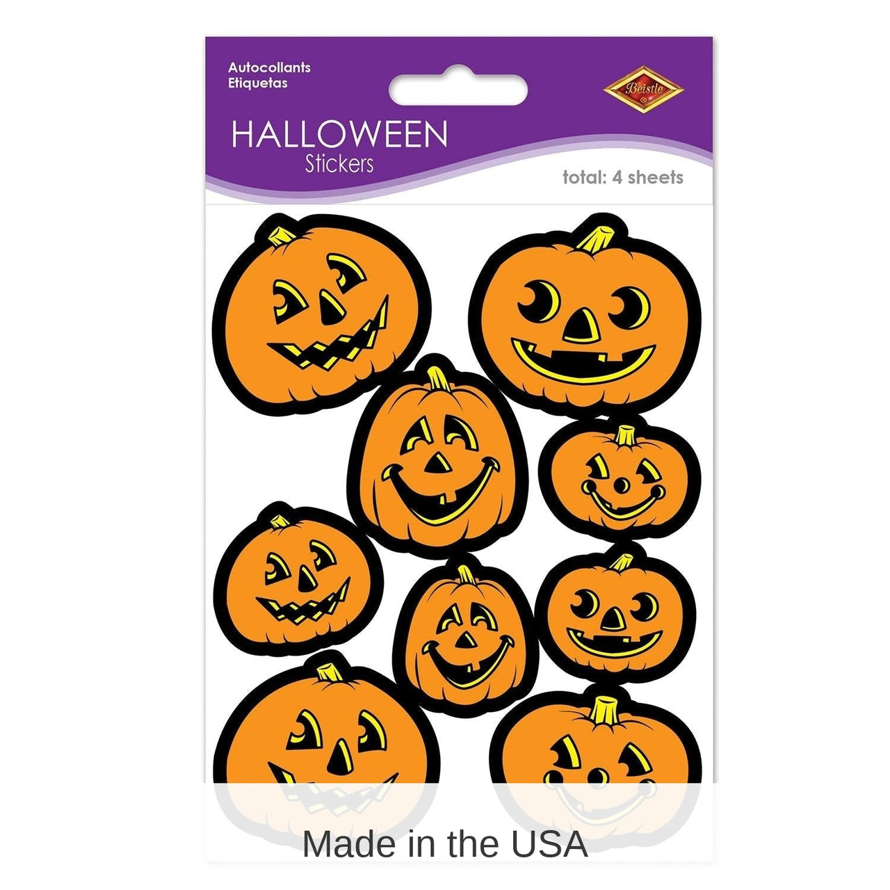 12 Pack Bulk Halloween Jack-O-Lantern Stickers 4 Sheets/Pack