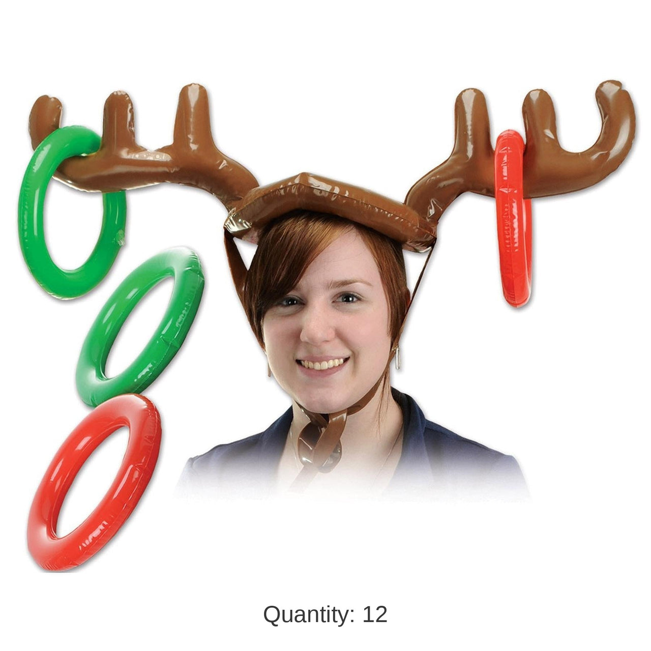 12 Pack Bulk Christmas Inflatable Reindeer Ring Toss