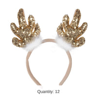 12 Pack Bulk Christmas Sequined Reindeer Antlers