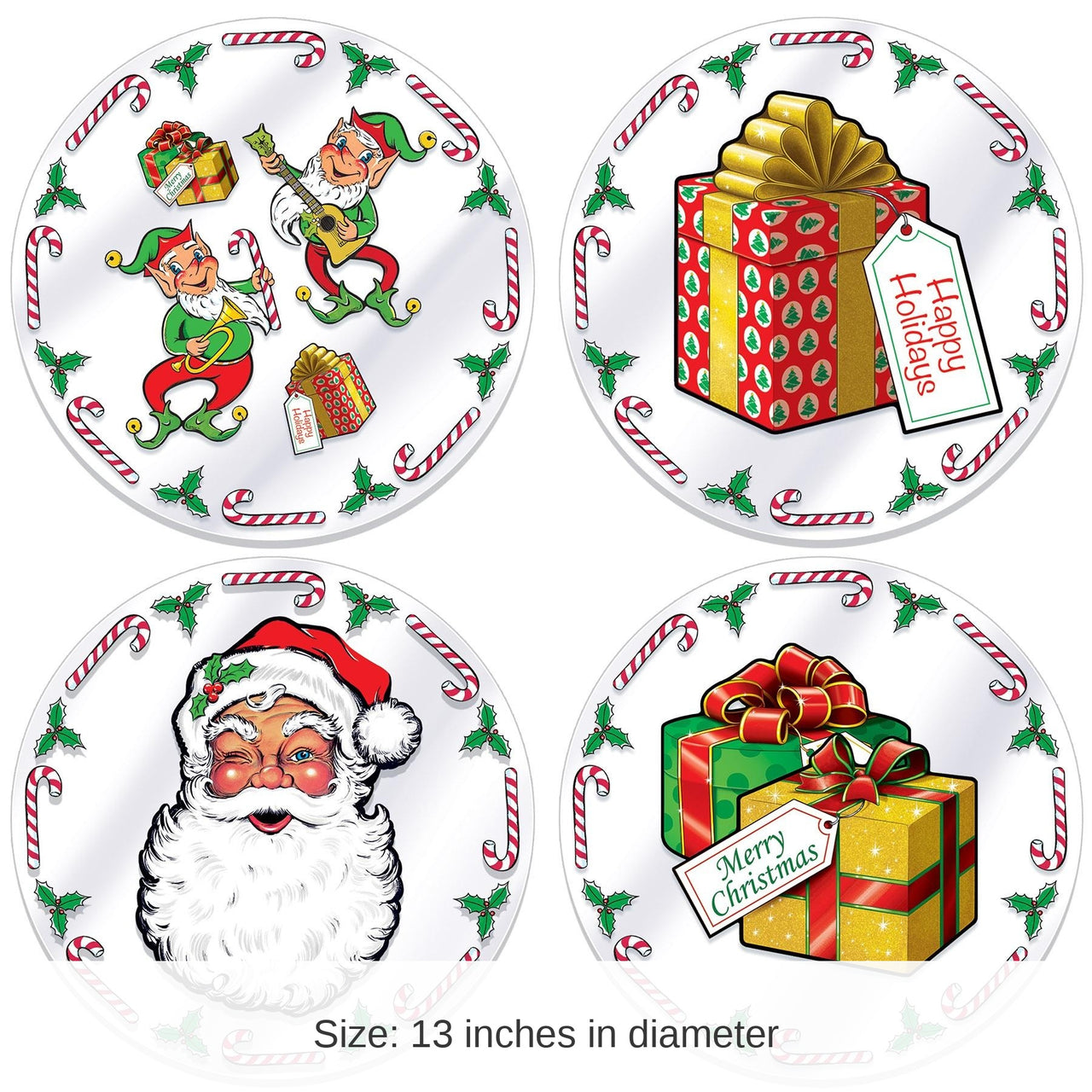 48 Pack Bulk Christmas Plastic Santa's Workshop Round Placemats