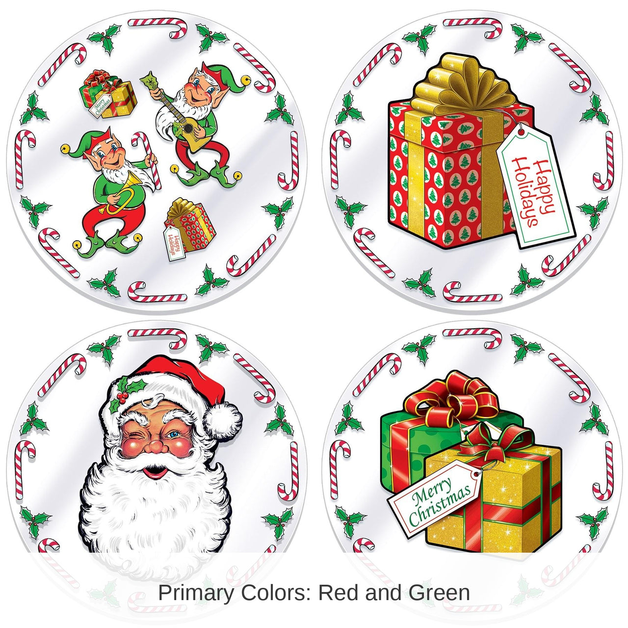 48 Pack Bulk Christmas Plastic Santa's Workshop Round Placemats