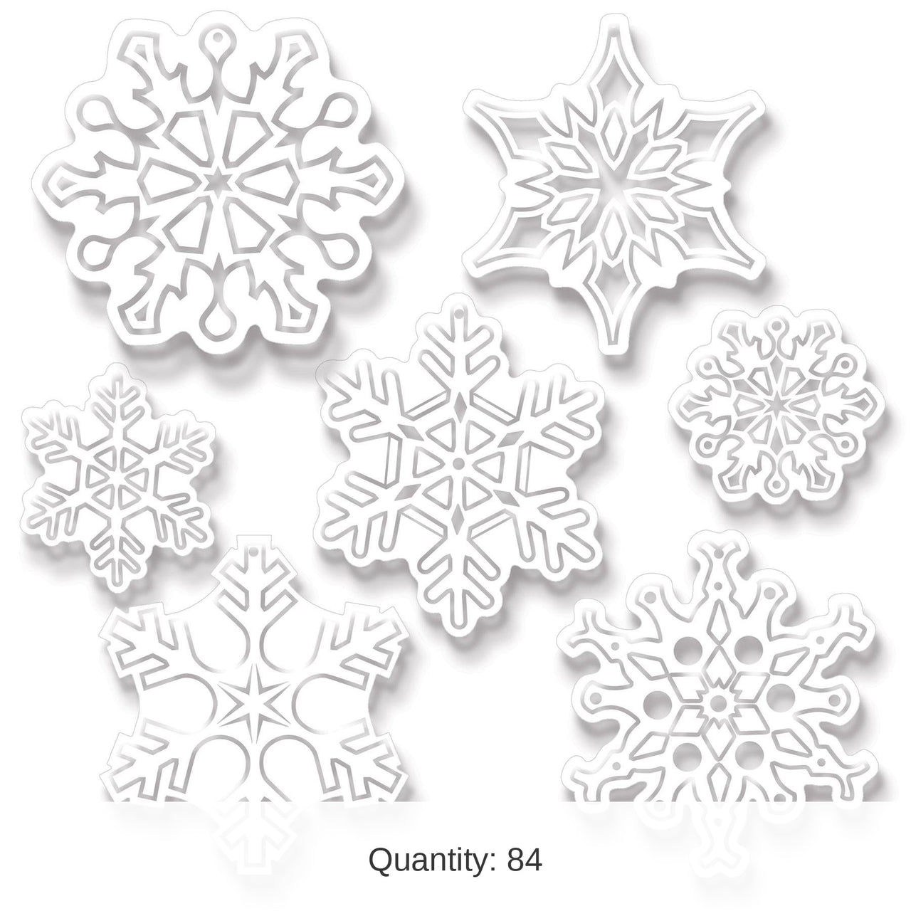 84 Pack Bulk Christmas Plastic Clear Die-Cut Snowflakes