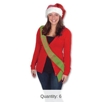 6 Pack Bulk Christmas Santa's Helper Satin Sash