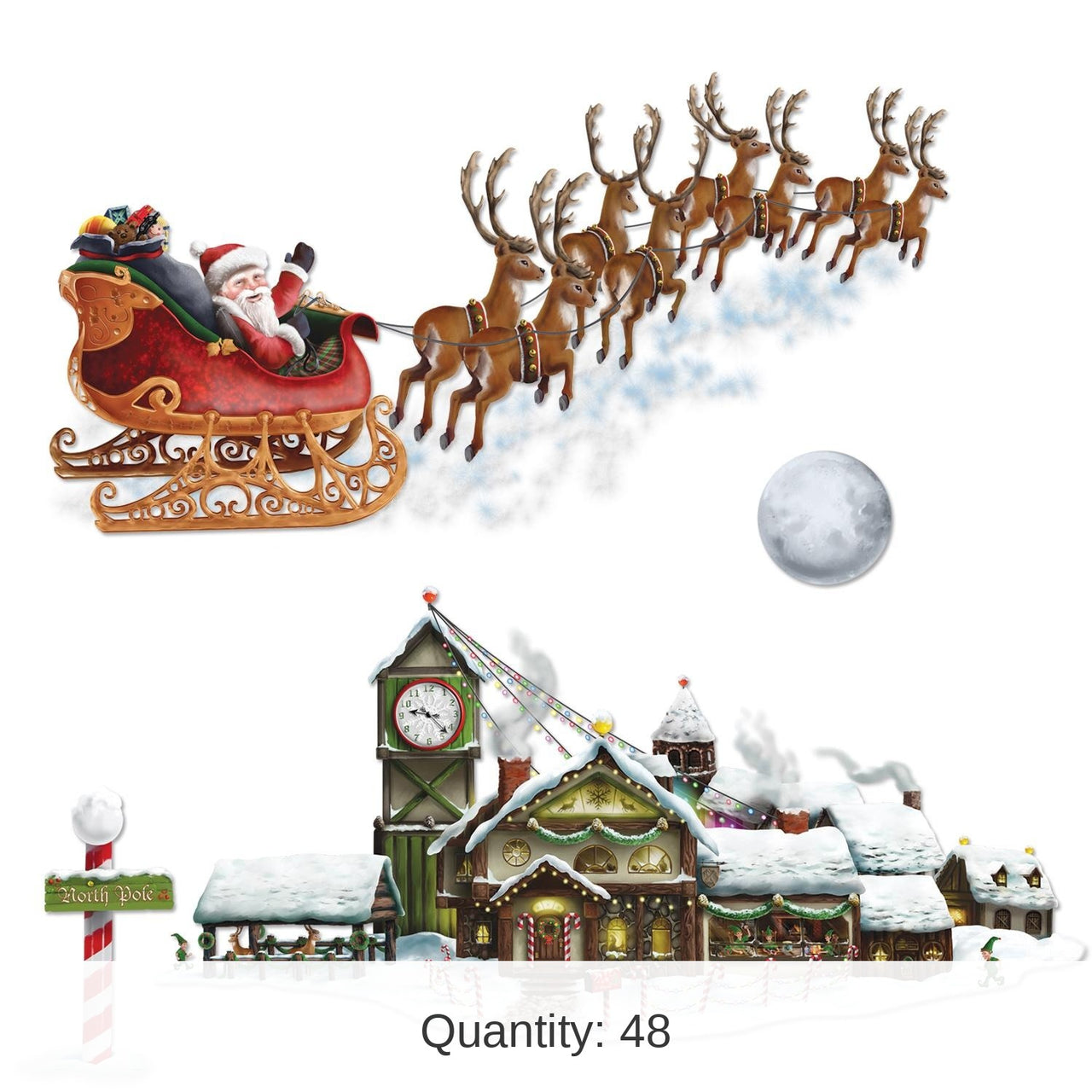 48 Piece Bulk Christmas Santa's Sleigh/Workshop Props