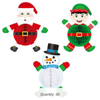 36 Piece Bulk Tissue Elf, Santa/Snowman Decorations