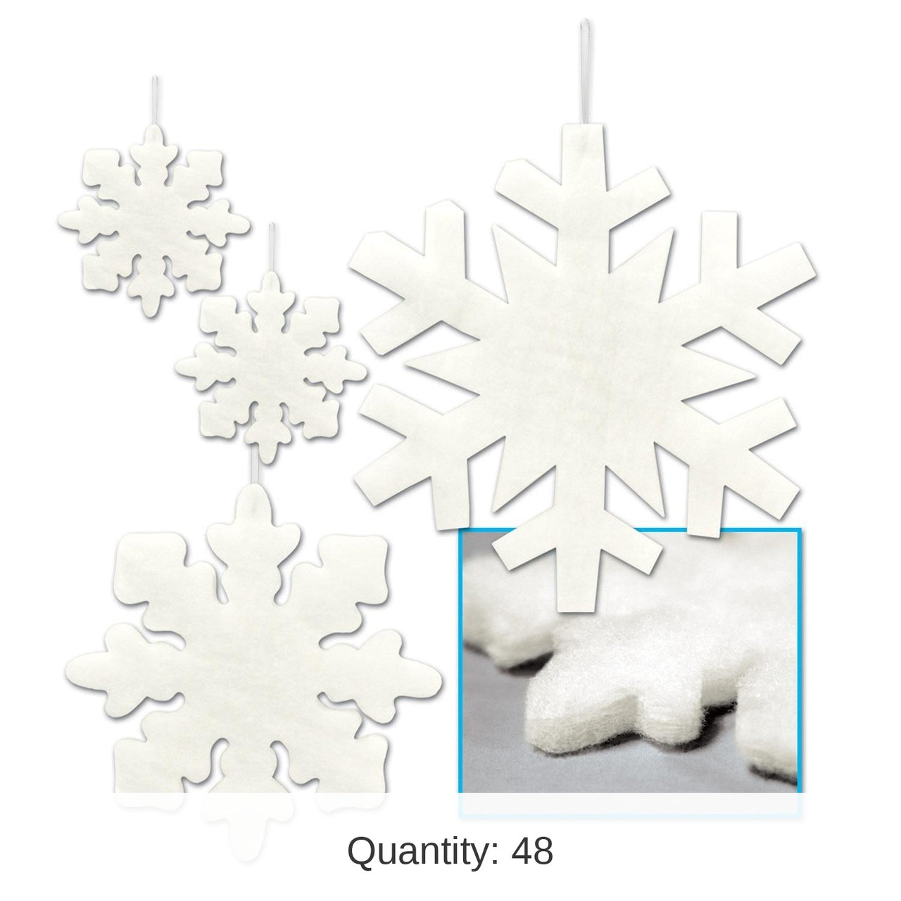 48 Piece Bulk Christmas Fluffy Snowflakes