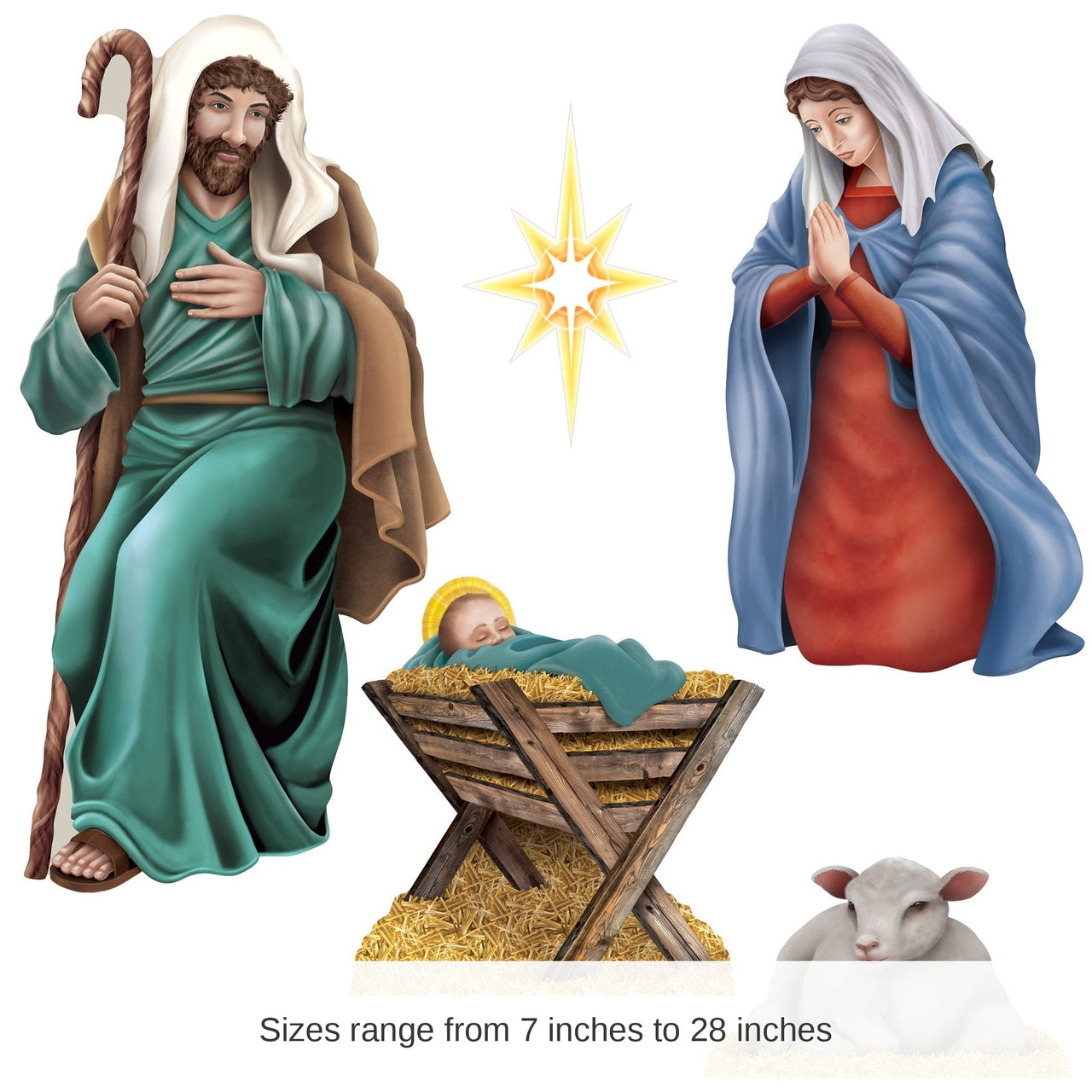 60 Pack Bulk Nativity Scene Cutouts Double-Sided Christmas Decorations