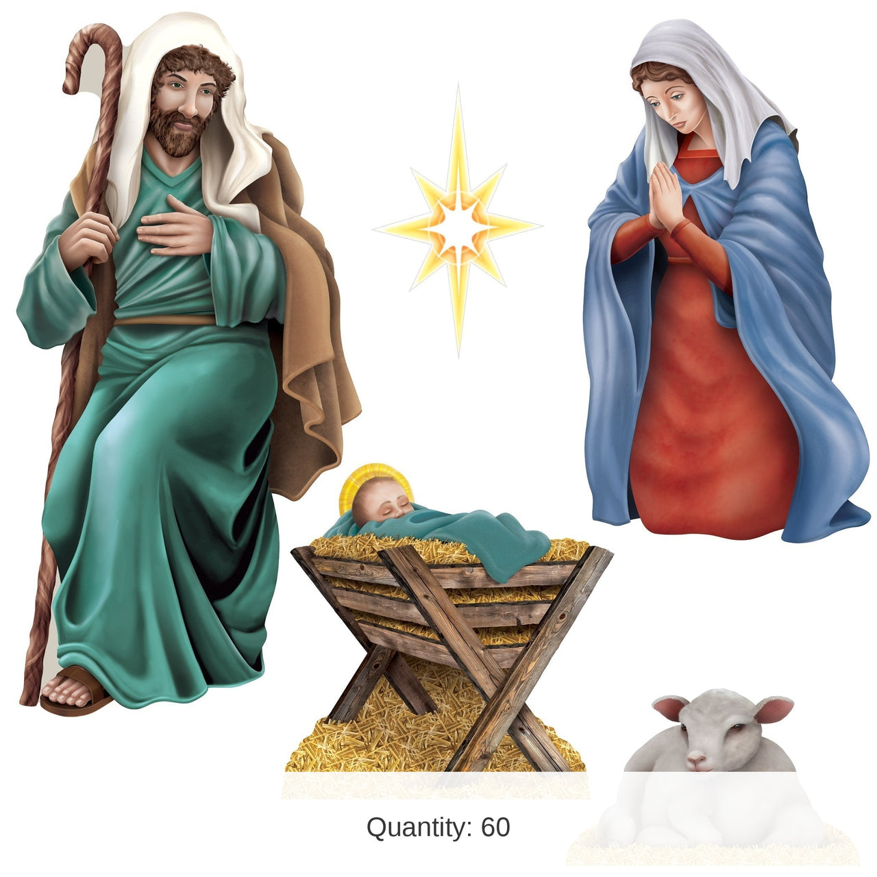 60 Pack Bulk Nativity Scene Cutouts Double-Sided Christmas Decorations
