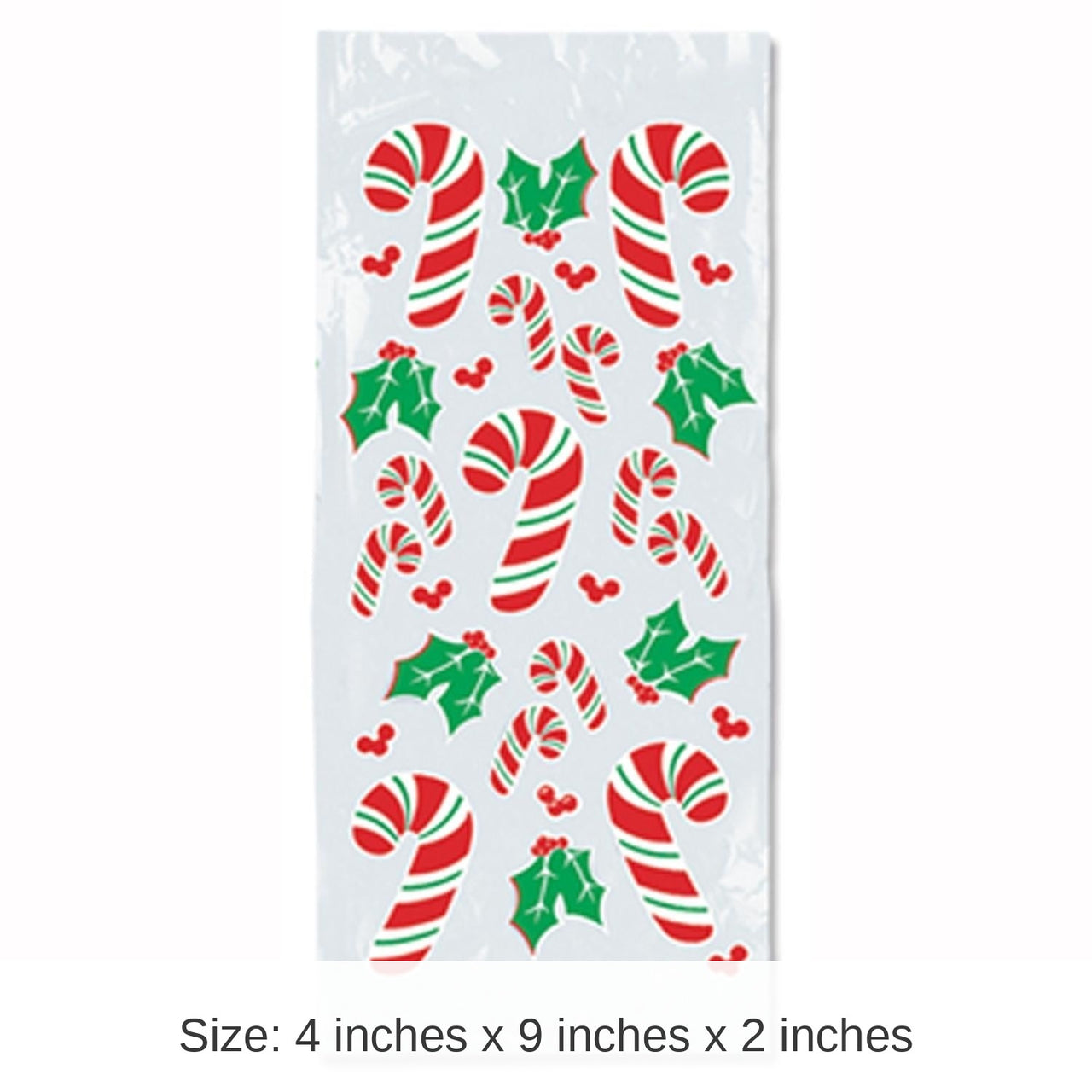 300 Pack Bulk Christmas Candy Cane/Holly Cello Bags