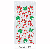 300 Pack Bulk Christmas Candy Cane/Holly Cello Bags