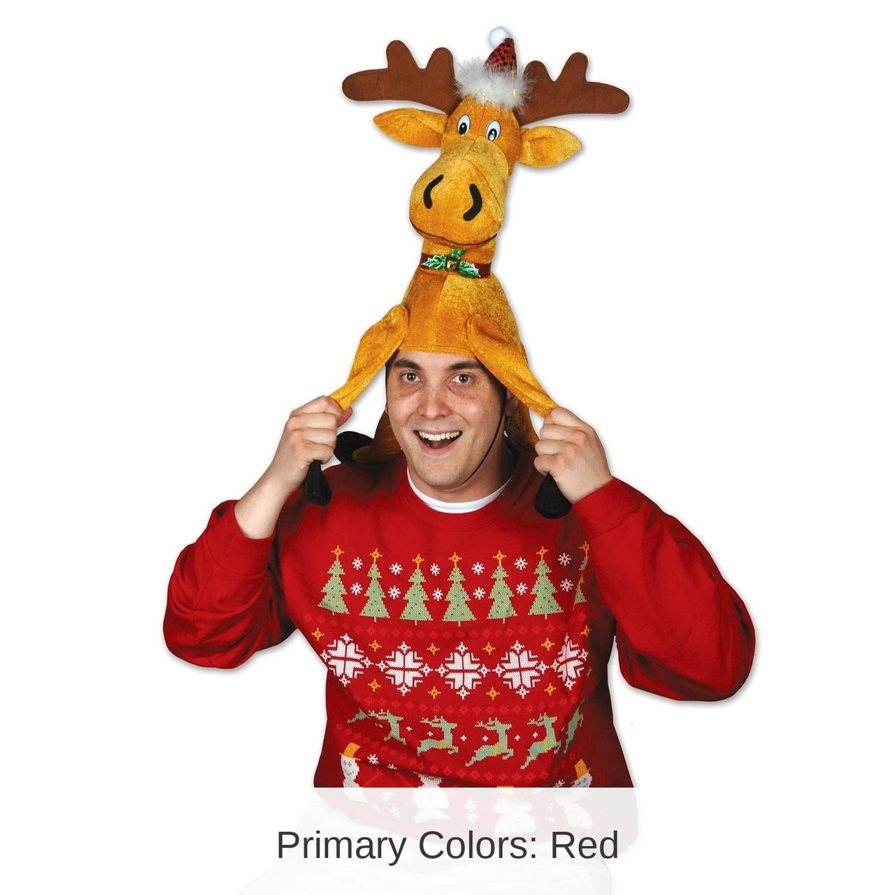 6 Pack Bulk Plush Christmas Moose Hat