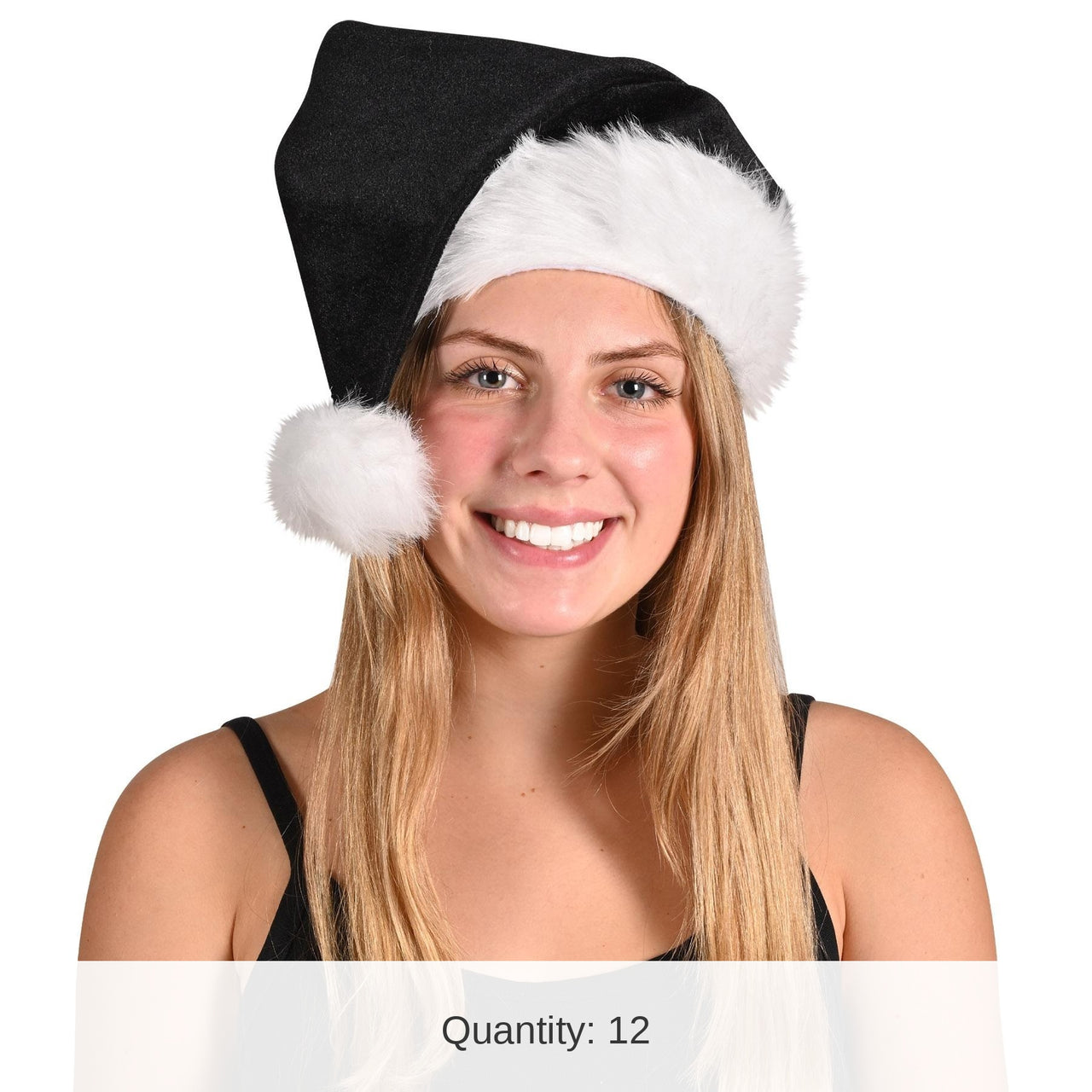 12 Pack Bulk Black Santa Hat