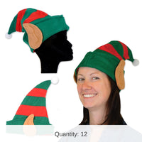 12 Pack Bulk Christmas Felt Elf Hat with Ears