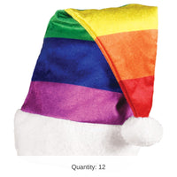 12 Pack Bulk Christmas Rainbow Santa Hat