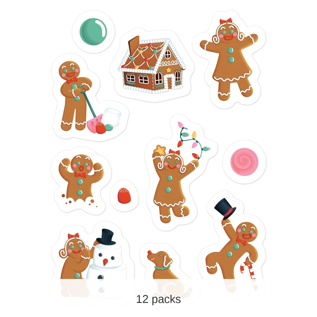 12 Packs Bulk Gingerbread Stickers 4/Pack