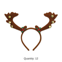 12 Pack Bulk Christmas Reindeer Antlers with Bells