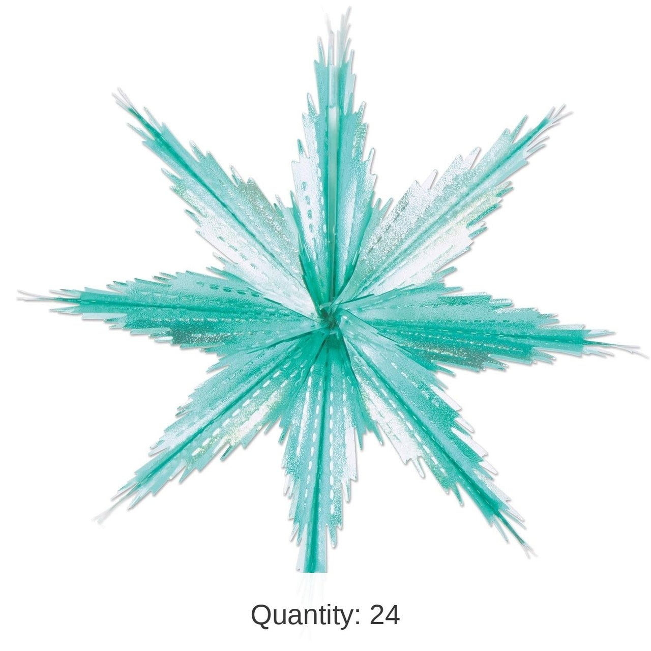 24 Piece Bulk Christmas 2-Tone Metallic Snowflakes - turquoise/silver