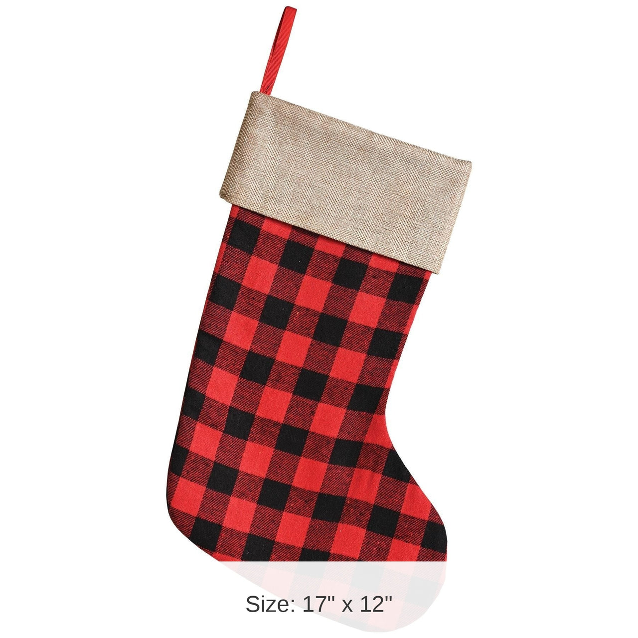 12 Pack Bulk Christmas Red and Black Plaid Stocking