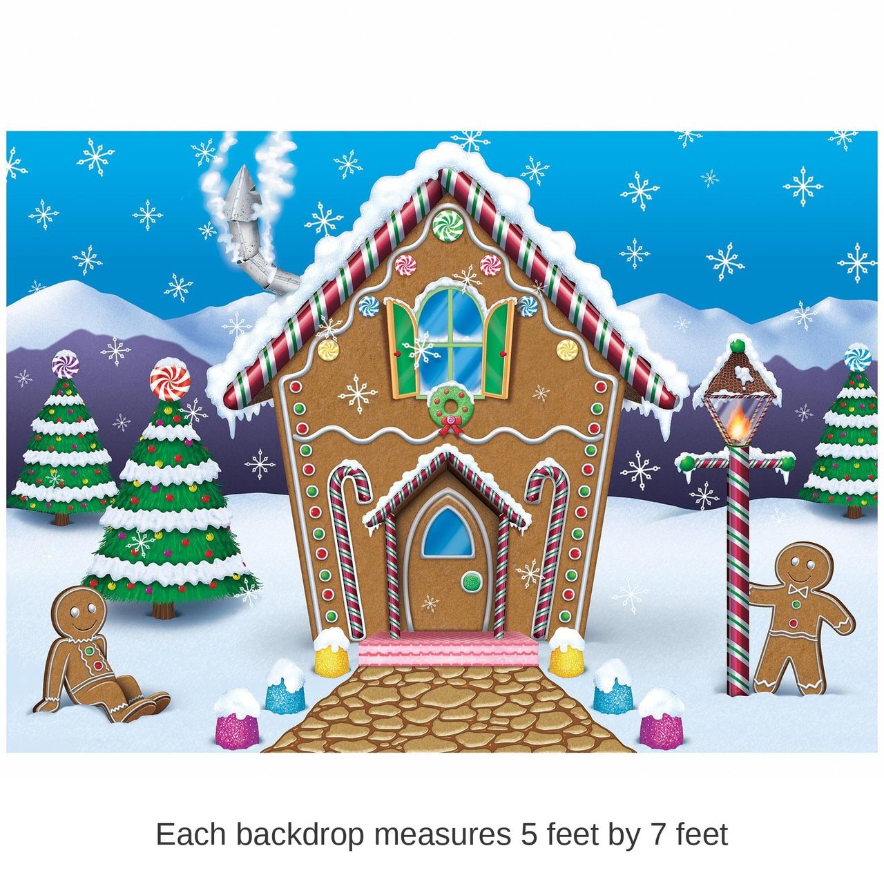 6 Pack Bulk Christmas Gingerbread House Fabric Backdrop