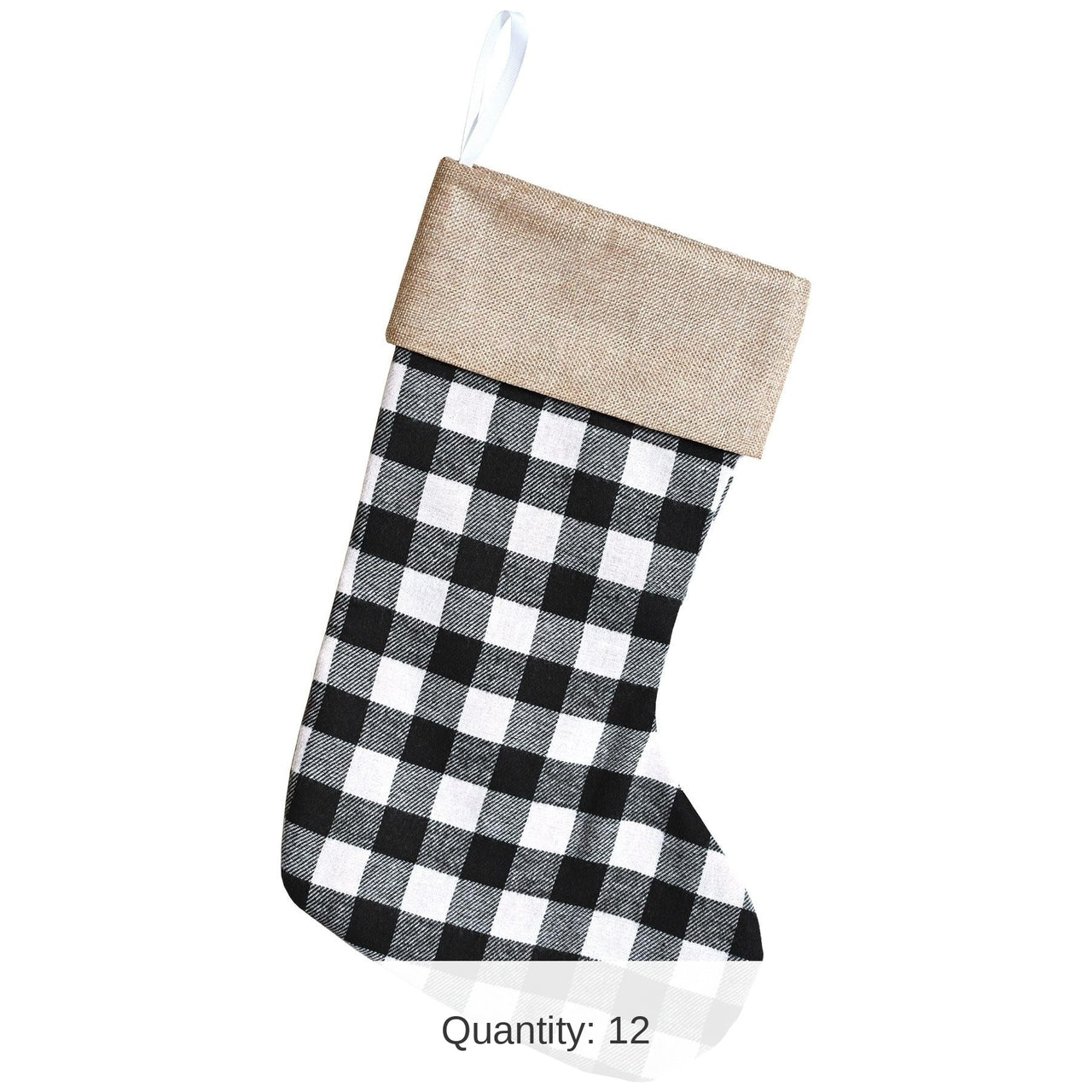 12 Pack Bulk Christmas Black and White Plaid Stocking
