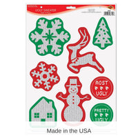 96 Piece Bulk Christmas Ugly Sweater Peel 'N Place Clings
