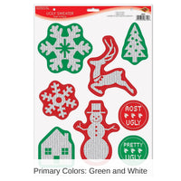 96 Piece Bulk Christmas Ugly Sweater Peel 'N Place Clings