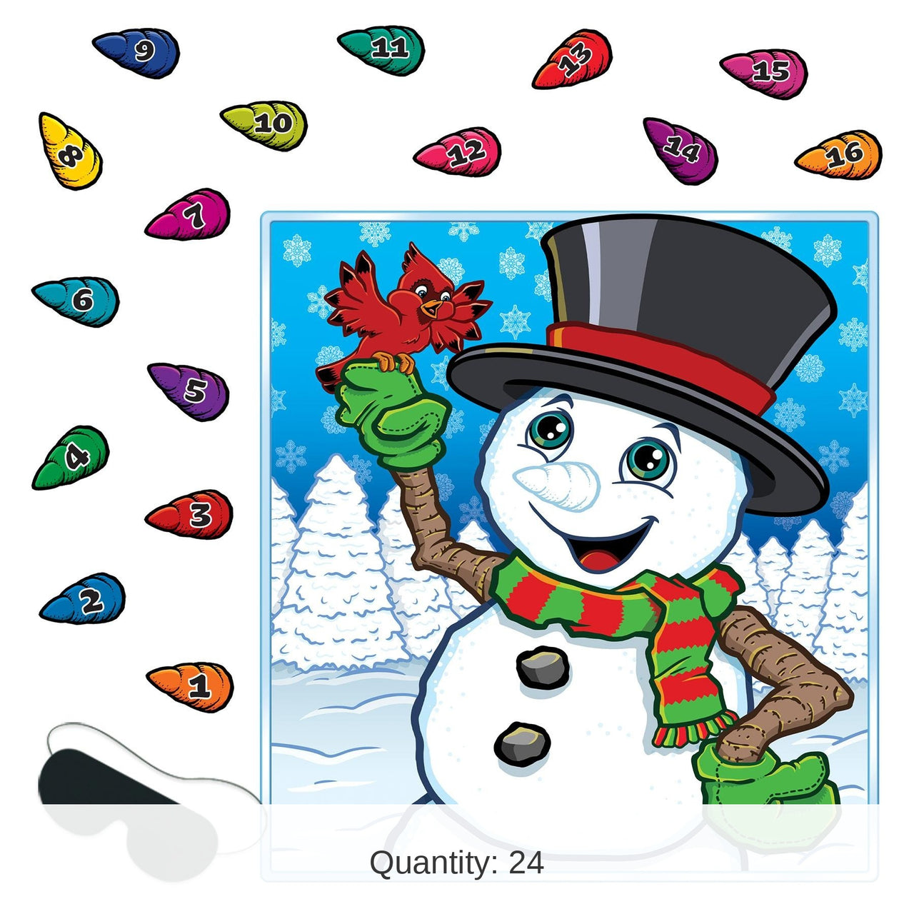 24 Pack Bulk Christmas Pin The Nose On The Snowman Game