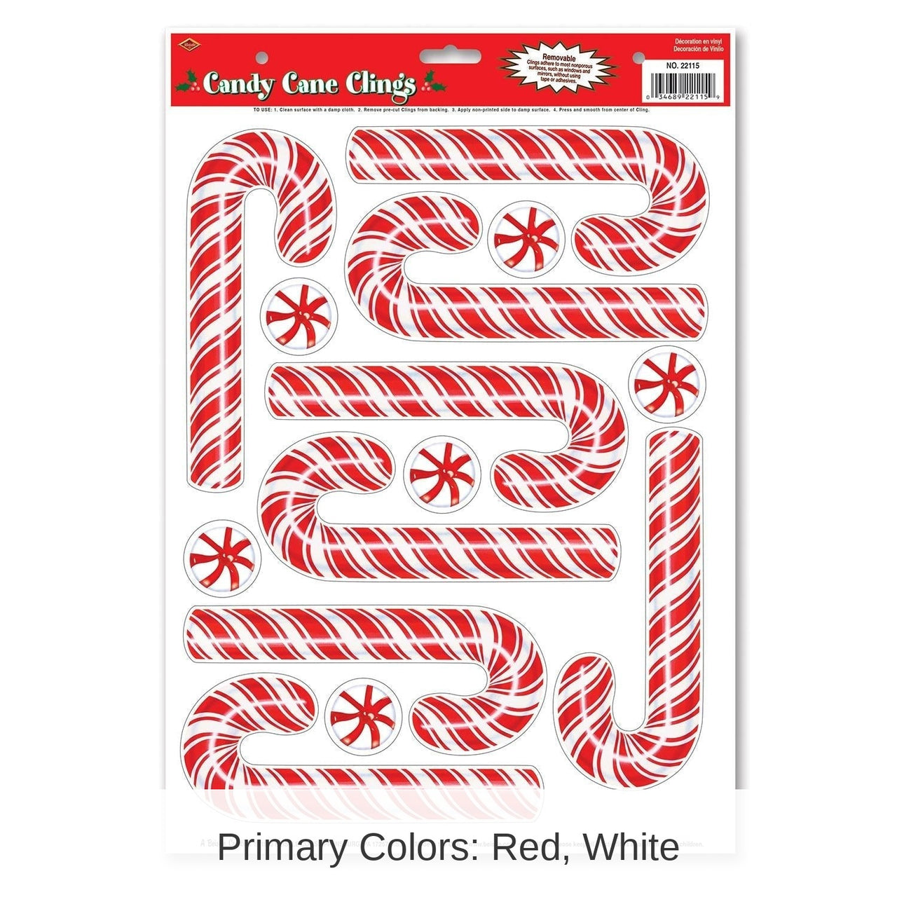 96 Piece Bulk Christmas Candy Cane Clings