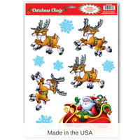 12 Pack Bulk Christmas Santa/Sleigh Cling Sheets