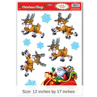 12 Pack Bulk Christmas Santa/Sleigh Cling Sheets