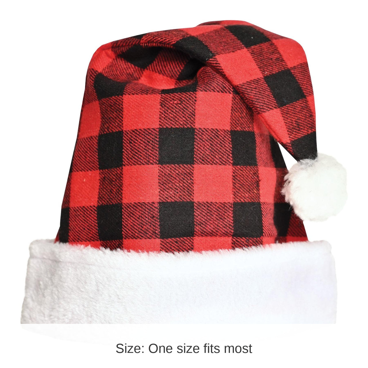 12 Pack Bulk Christmas Plaid Santa Hat - Red & Black