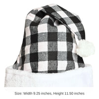12 Pack Bulk Christmas Plaid Santa Hat - Black & White