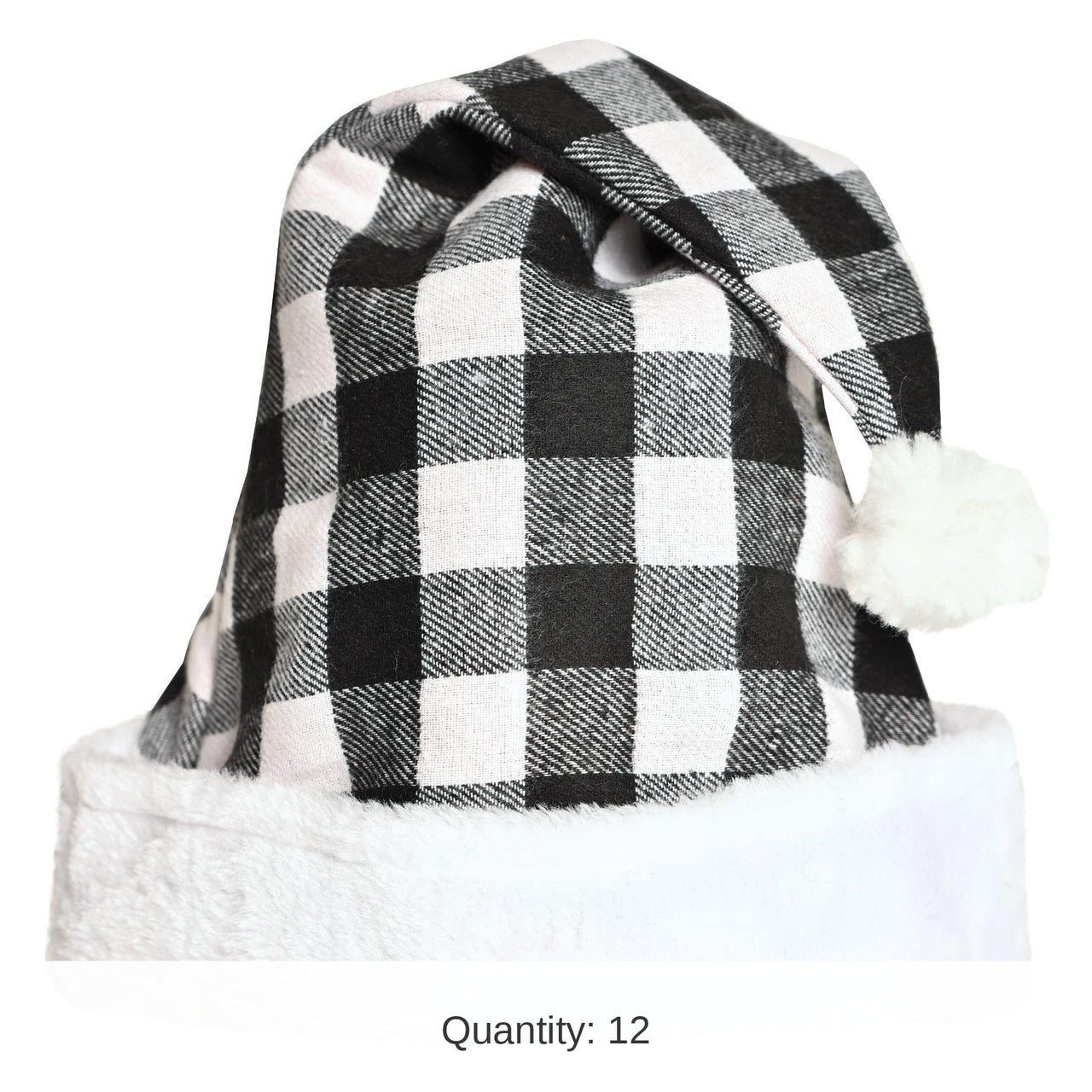 12 Pack Bulk Christmas Plaid Santa Hat - Black & White